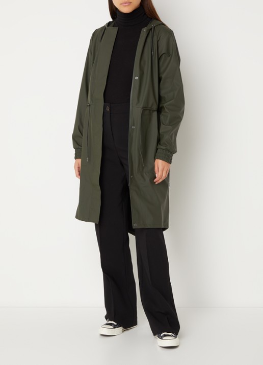 Rains String W parka met capuchon en trekkoord - voorkant 4 groen