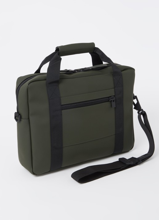 Rains Texel Tech businesstas met 15 inch laptopvak - achterkant legergroen
