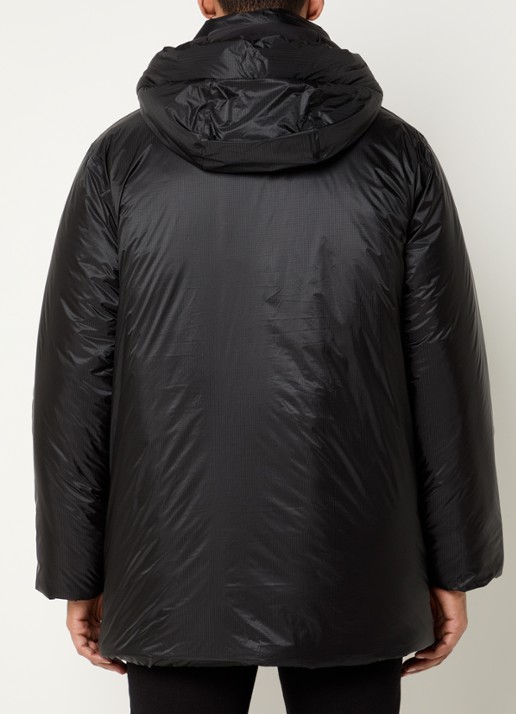 Rains Torna puffer jas met capuchon en ritszakken  - achterkant 4 zwart