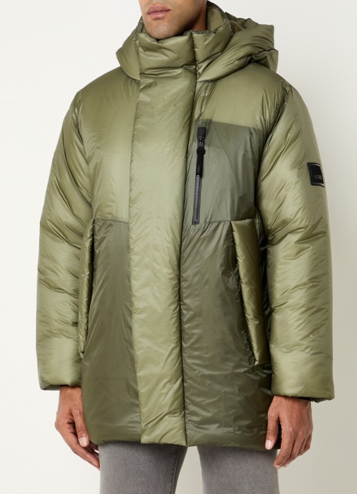 Rains Torna puffer jas met capuchon en ritszakken  - detail 3 legergroen