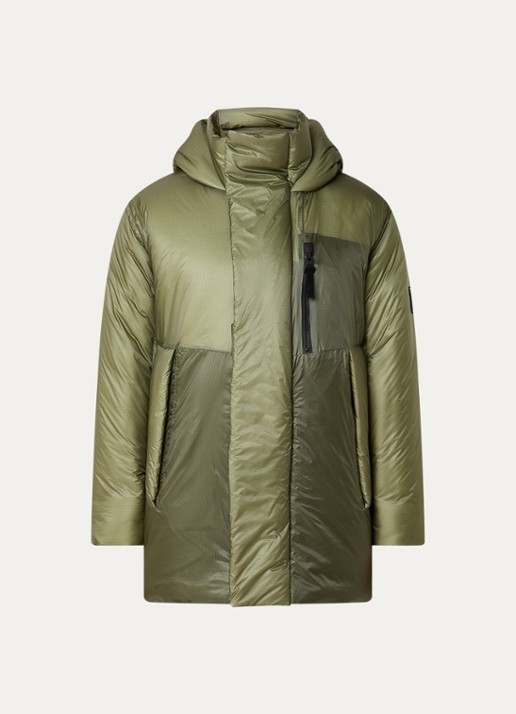 Rains Torna puffer jas met capuchon en ritszakken  - voorkant legergroen