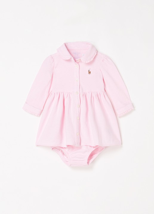 Ralph Lauren A-lijn jurk met logoborduring en bloomer - voorkant 2 lichtroze