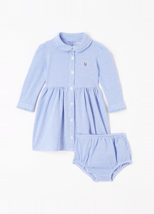 Ralph Lauren A-lijn jurk met logoborduring en bloomer - voorkant kobaltblauw
