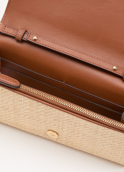Ralph Lauren Adair II clutch van raffia met leren details - voorkant 2 beige