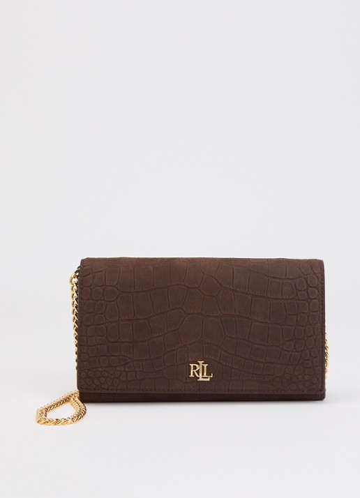 Ralph Lauren Adarr II clutch met crocostructuur - voorkant lichtbruin
