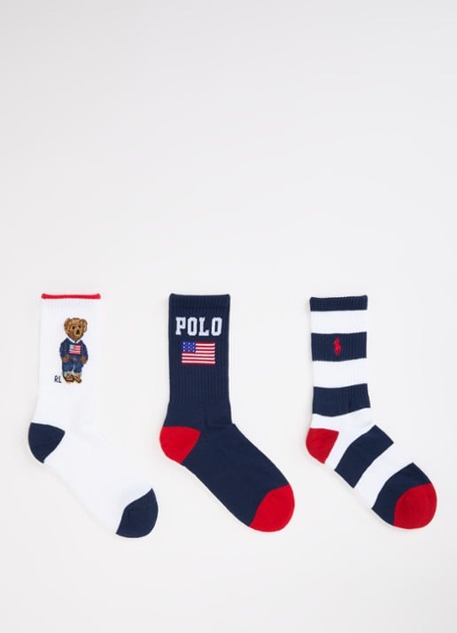 Ralph Lauren Americana sokken met print en logo in 3-pack