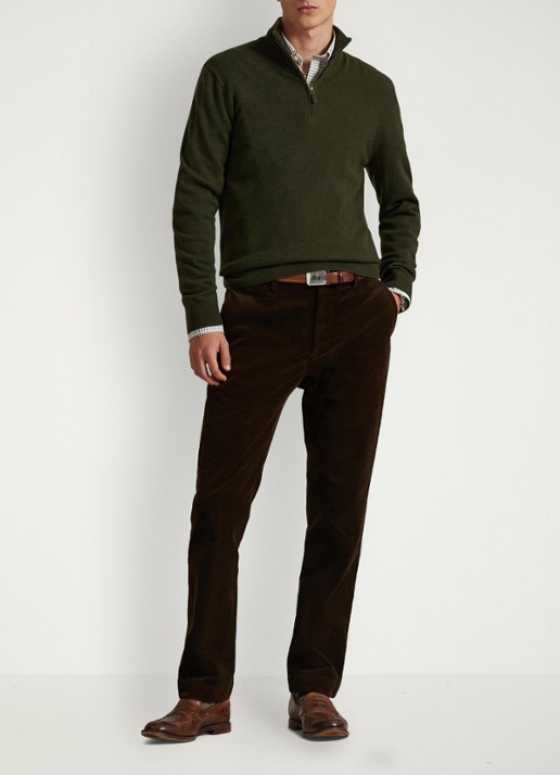 Ralph Lauren Andover slim fit corduroy broek met steekzakken - voorkant 3 cooper brown / bruin