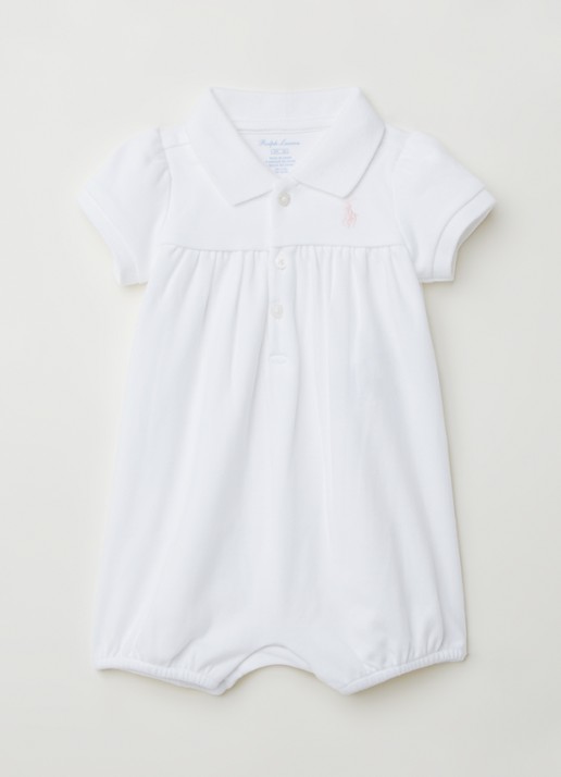 Ralph Lauren Babypak met pofmouw en logoborduring - voorkant wit