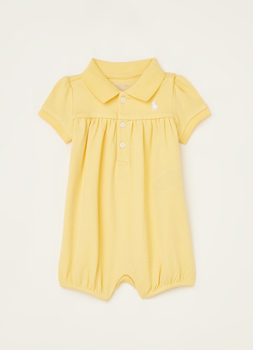 Ralph Lauren Babypak met pofmouw en logoborduring - voorkant geel