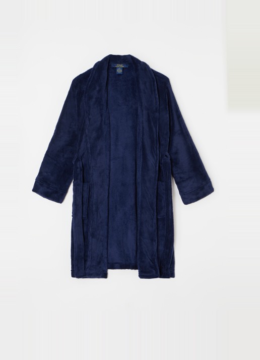 Ralph Lauren Badjas met logoborduring en opgestikte zakken - voorkant 2 donkerblauw