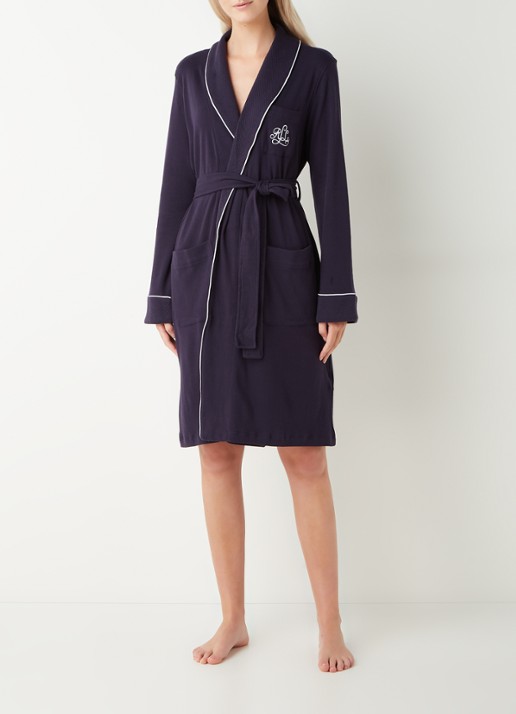 Ralph Lauren Badjas van katoen met steekzakken - voorkant 2 donkerblauw