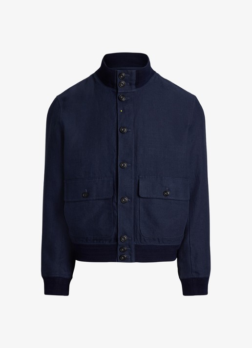 Ralph Lauren Barrett jack van linnen met visgraatdessin - voorkant 4 refined navy / donkerblauw