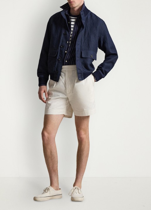 Ralph Lauren Barrett jack van linnen met visgraatdessin - voorkant 5 refined navy / donkerblauw
