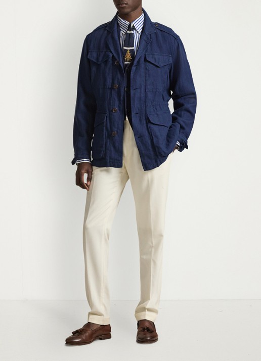 Ralph Lauren Baystones jack van linnen met opgestikte zakken - voorkant 5 newport navy / donkerblauw