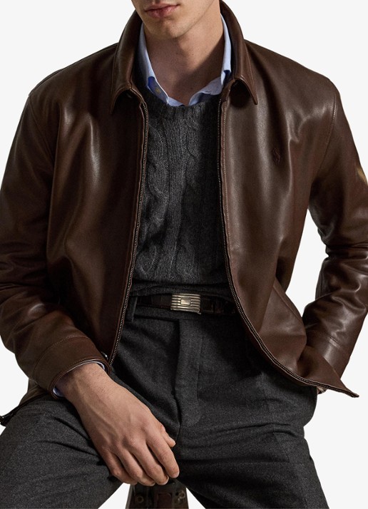 Ralph Lauren Bayville jack van lamsleer met steekzakken - voorkant 5 bison brown / bruin
