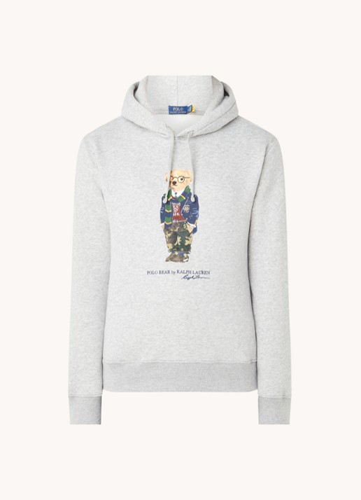 Ralph Lauren Bear hoodie met frontprint - voorkant andover heather