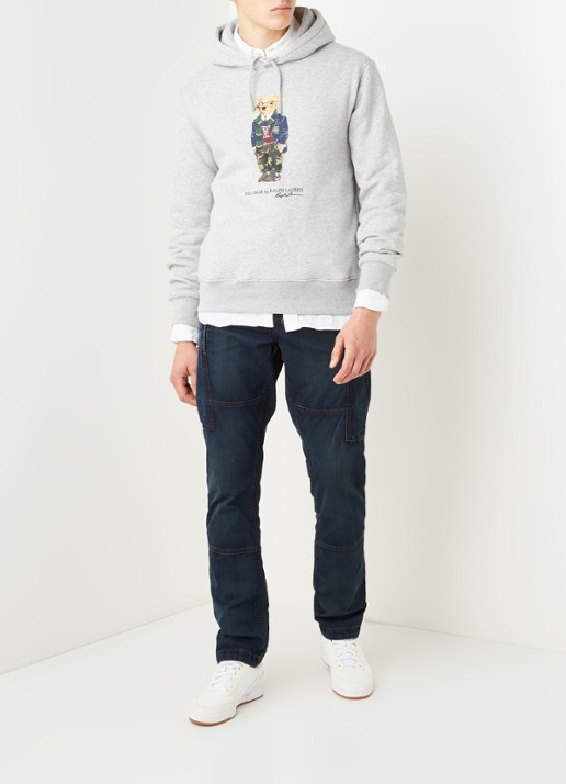 Ralph Lauren Bear hoodie met frontprint - voorkant 2 andover heather