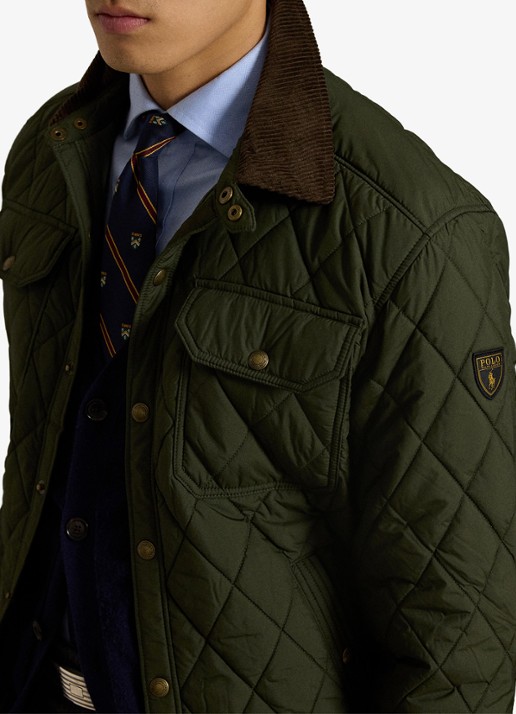 Ralph Lauren Beaton gewatteerd jack met details van corduroy - detail 2 company olive / olijfgroen