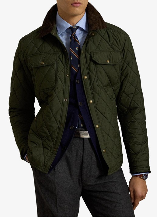 Ralph Lauren Beaton gewatteerd jack met details van corduroy - voorkant 5 company olive / olijfgroen