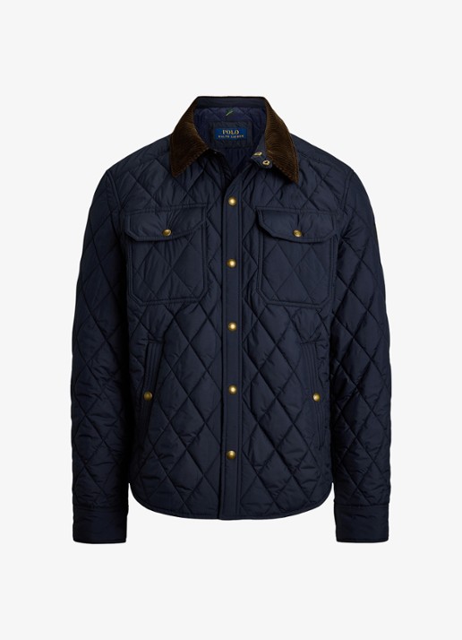 Ralph Lauren Beaton gewatteerd jack met details van corduroy - voorkant 3 college navy / donkerblauw