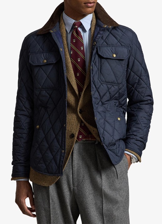 Ralph Lauren Beaton gewatteerd jack met details van corduroy - voorkant 4 college navy / donkerblauw
