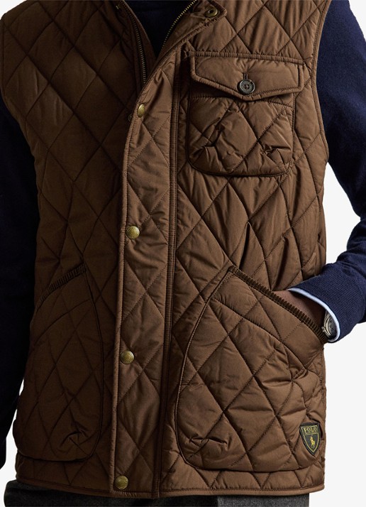 Ralph Lauren Beaton gewatteerde utility bodywarmer met opgestikte zakken - detail 3 nutmeg brwn / bruin