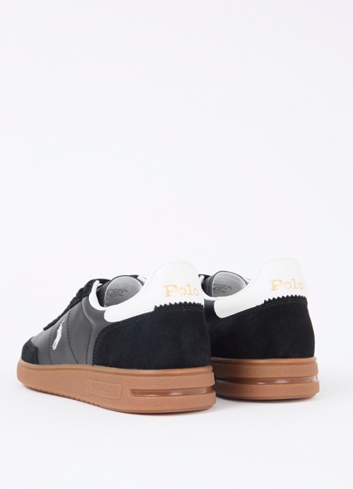 Ralph Lauren Bedford sneaker van leer met suède - achterkant 2 zwart