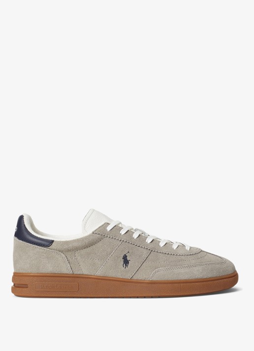 Ralph Lauren Bedford sneaker van suède met leren details en logoborduring - detail 5 grijs