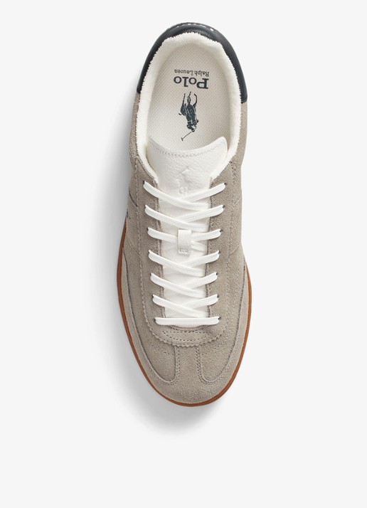 Ralph Lauren Bedford sneaker van suède met leren details en logoborduring - detail 6 grijs