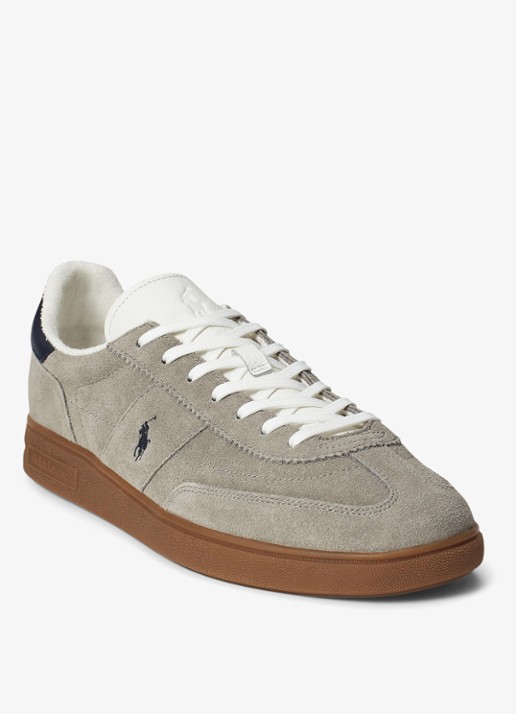Ralph Lauren Bedford sneaker van suède met leren details en logoborduring - voorkant 3 grijs