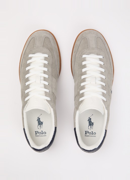 Ralph Lauren Bedford sneaker van suède met leren details en logoborduring - detail 8 grijs