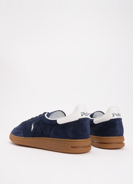 Ralph Lauren Bedford sneaker van suède met logoborduring - achterkant 2 donkerblauw