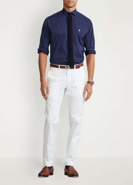 Ralph Lauren Bedford straight fit stretch chino broek - voorkant 4 ceramic white / wit