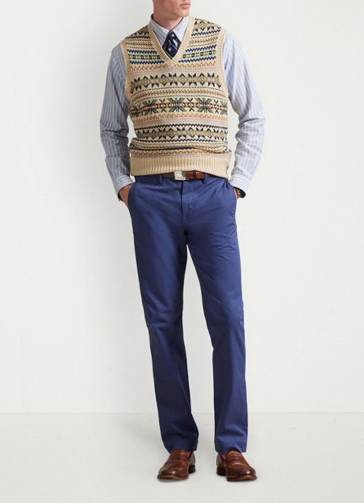 Ralph Lauren Bedford straight fit stretch chino broek - voorkant 5 licht navy