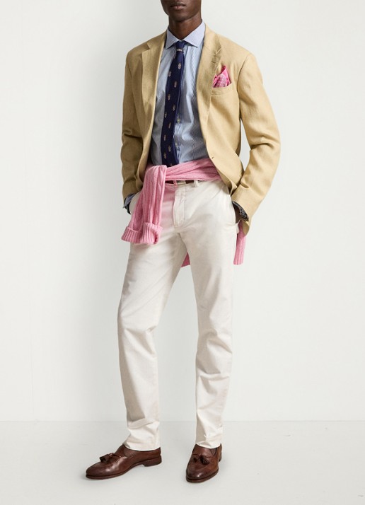Ralph Lauren Bedford straight fit stretch chino broek - voorkant 3 white / wit