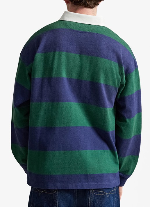 Ralph Lauren Big fit rugbyshirt van jersey met polokraag - achterkant 5 prk green/drk cblt / groen