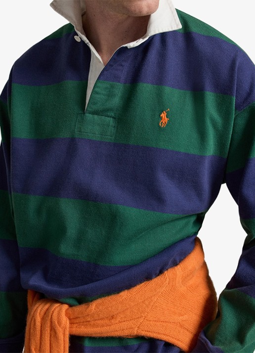 Ralph Lauren Big fit rugbyshirt van jersey met polokraag - detail 2 prk green/drk cblt / groen