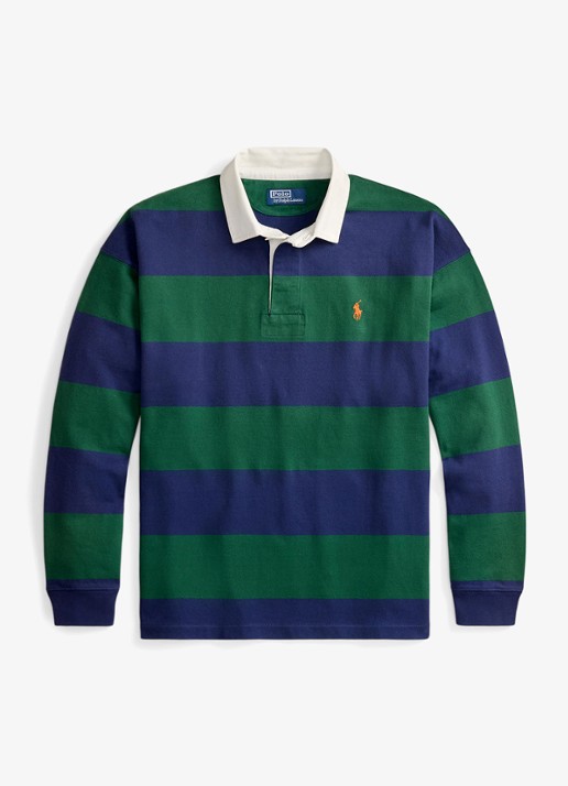 Ralph Lauren Big fit rugbyshirt van jersey met polokraag - voorkant 3 prk green/drk cblt / groen
