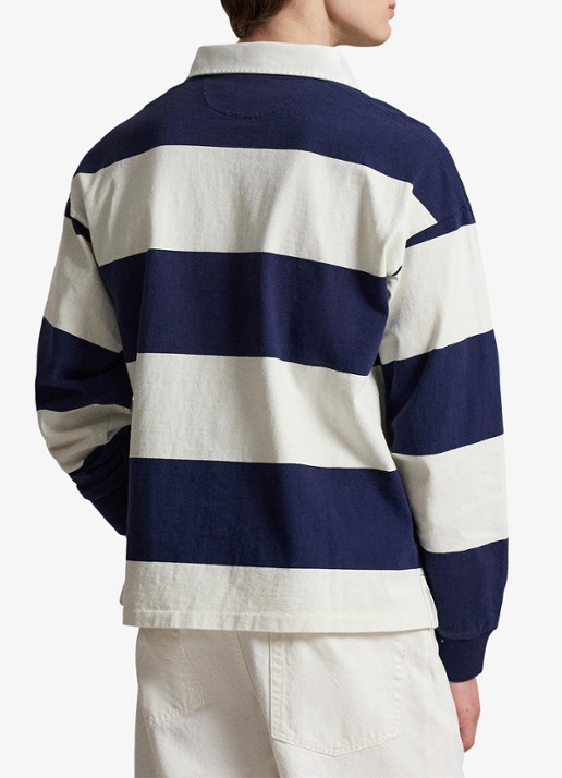 Ralph Lauren Big fit sweater met streepprint en kraag - achterkant 4 newport navy/deckwash white / donkerblauw