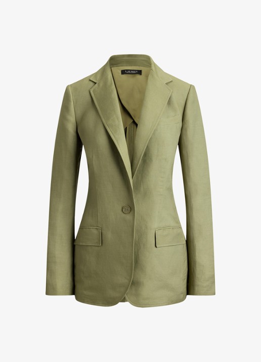 Ralph Lauren Blazer in linnenblend met klepzakken - voorkant 2 light agave / groen