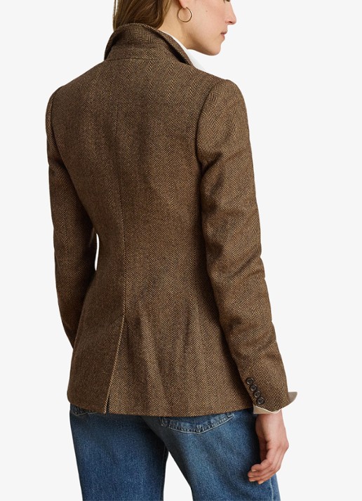 Ralph Lauren Blazer in wolblend met visgraat dessin en klepzakken - achterkant 5 brown/tan multi / bruin