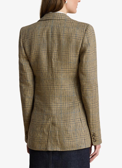 Ralph Lauren Blazer van linnen met pied-de-poule dessin en klepzakken - achterkant tan/blackmulti / beige