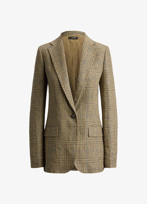 Ralph Lauren Blazer van linnen met pied-de-poule dessin en klepzakken - voorkant 4 tan/blackmulti / beige