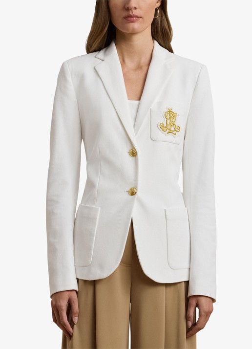Ralph Lauren Blazer van piqué katoen met metallic logoborduring - detail 6 white / wit