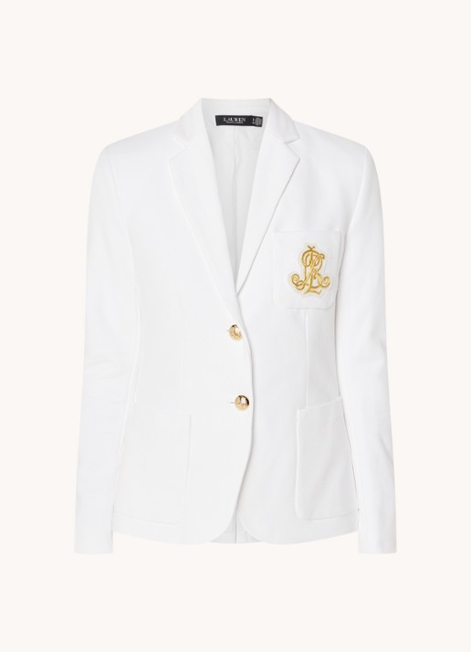Ralph Lauren Blazer van piqué katoen met metallic logoborduring - voorkant 3 white / wit