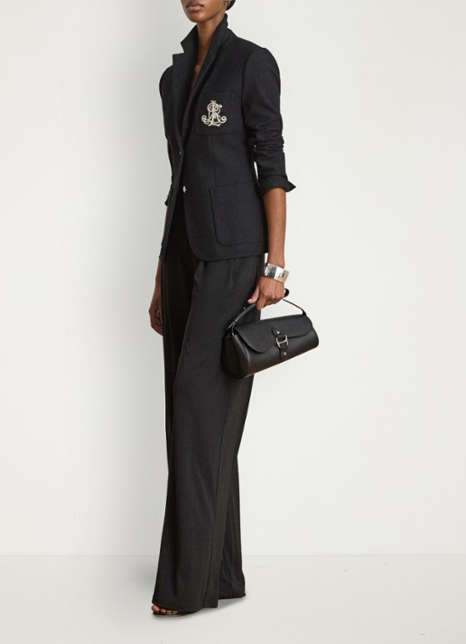 Ralph Lauren Blazer van piqué katoen met metallic logoborduring - voorkant 2 polo black / zwart