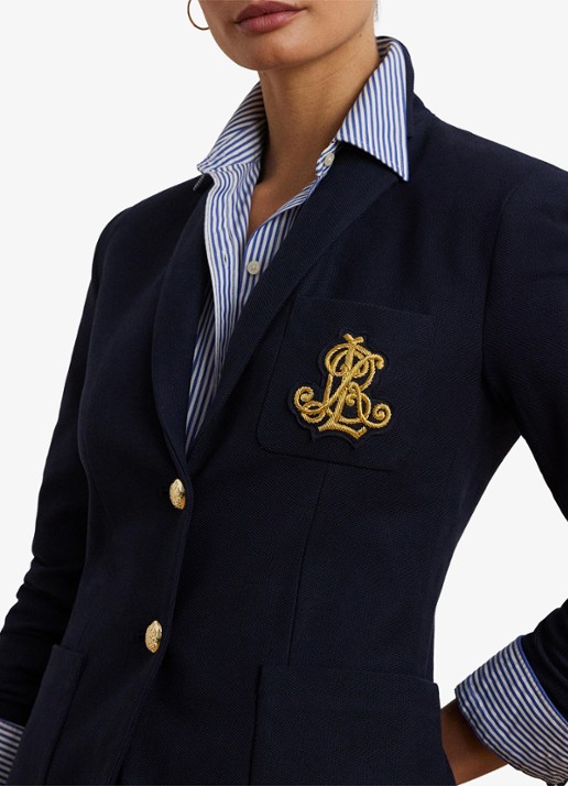 Ralph Lauren Blazer van piqué katoen met metallic logoborduring - detail 5 lauren navy / blauw