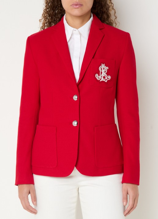 Ralph Lauren Blazer van piqué katoen met metallic logoborduring - detail 2 festive red / rood