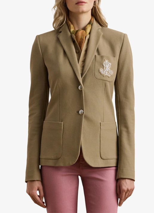Ralph Lauren Blazer van piqué katoen met metallic logoborduring - detail 2 madison tan / beige