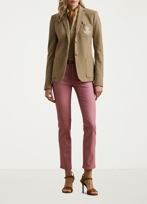 Ralph Lauren Blazer van piqué katoen met metallic logoborduring - voorkant 5 madison tan / beige